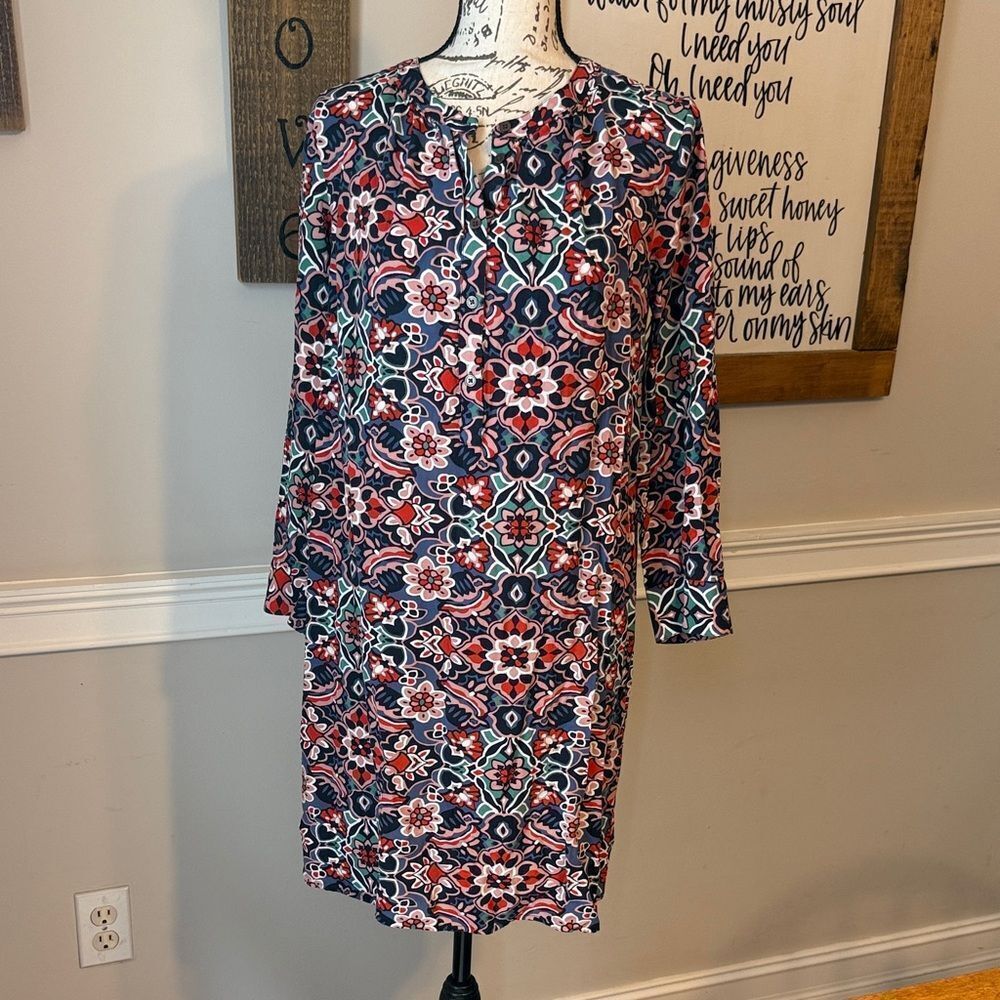 LOFT Multicolor Geometric Long Sleeve Dress
